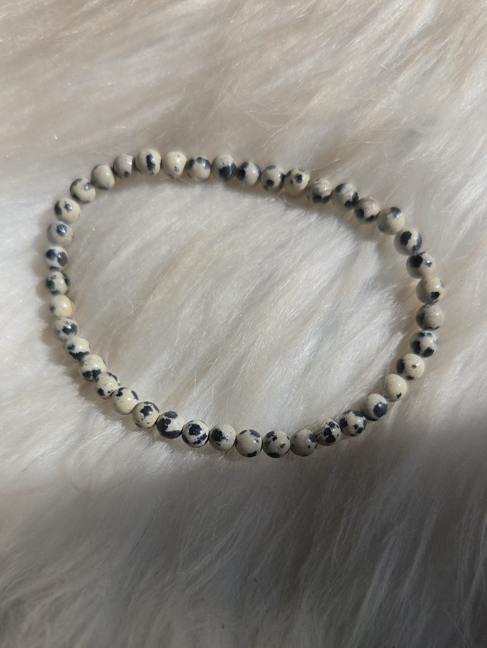 Dalmatian Jasper Beaded Stretch Bracelet - White & Black